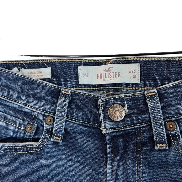 Hollister Mens Jeans W26 L30 Super Skinny Epic Flex Medium Wash Blue Denim Solid - Picture 6 of 6
